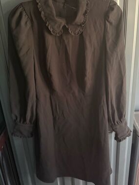 J Crew Black Long Sleeve Mini Dress with Ruffled Collar size 6